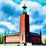 Representation of Stockholm City Hall in watercolor. © StockholmMuseum.com